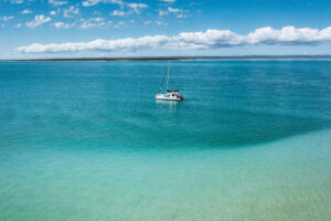 Yacht at anchor Pelican bank, Fraser Island Hervey Bay